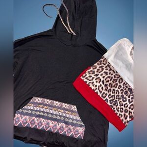 Size 16/18 Black Geometric Aztec Patterned Hoodie & Leopard Print Sweatshirt